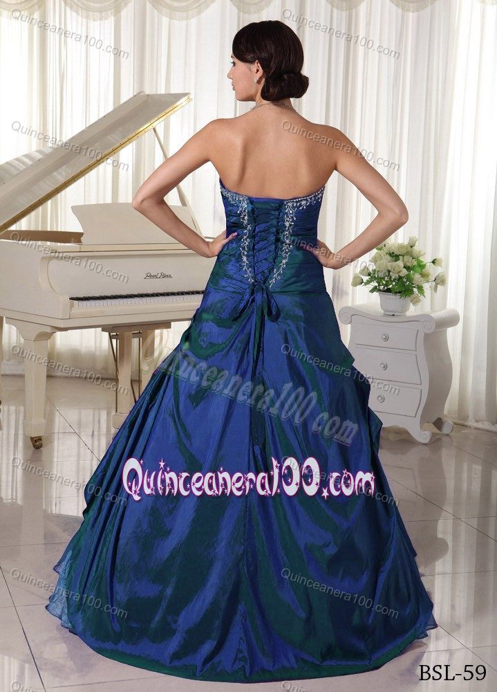 A-line Sweetheart Beading Appliques Ruffled Quinceanera Gown