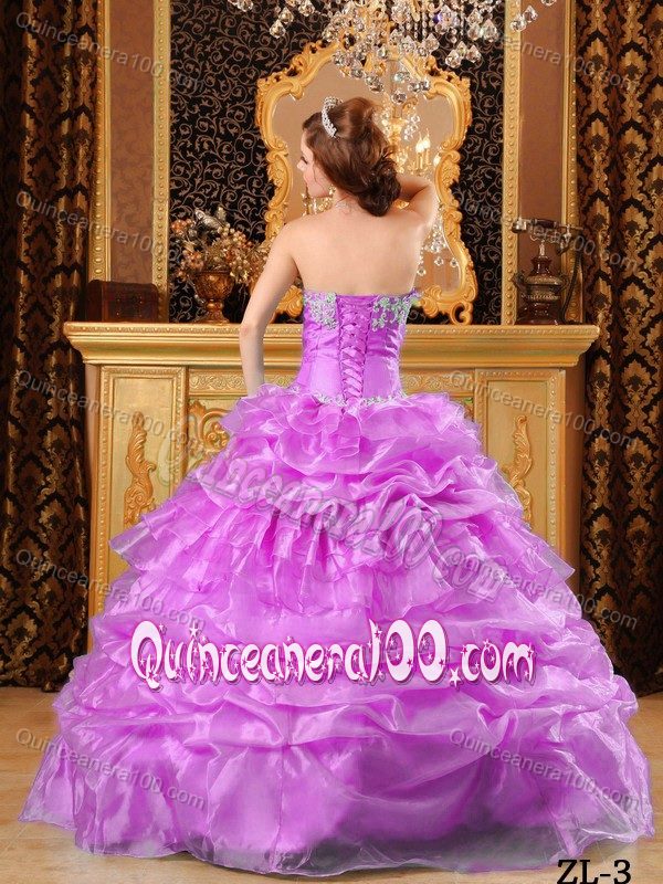 Lilac Sweetheart Pick-ups Appliqued Dress for Sweet 15 Plus