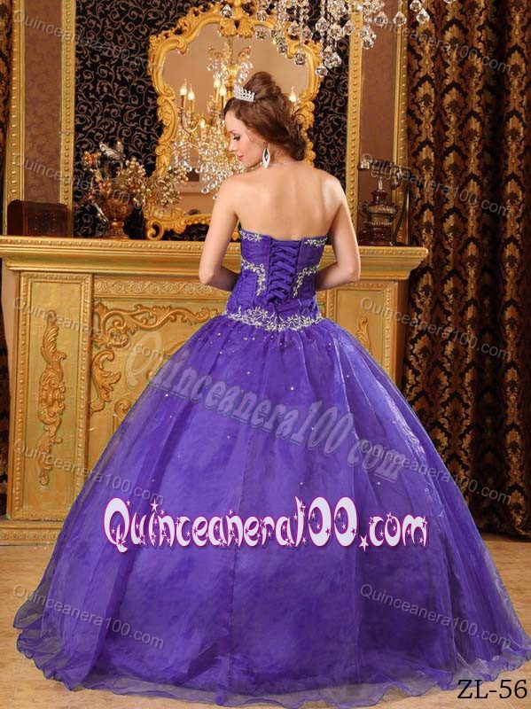 Purple Ball Gown Sweetheart Beading Appliqued Quince Dresses