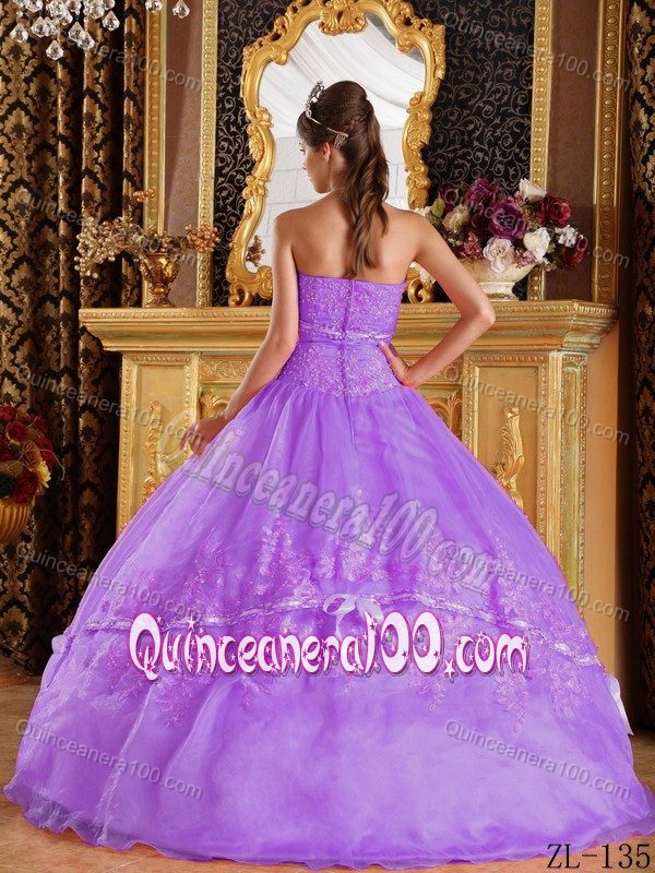 Lavender Ball Gown Bowknot Beading Appliqued Dress Quince