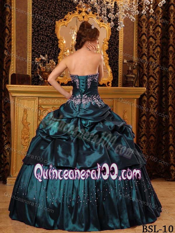 Hunter Beading Appliqued Pleated Pick-ups Quince Dress Gown