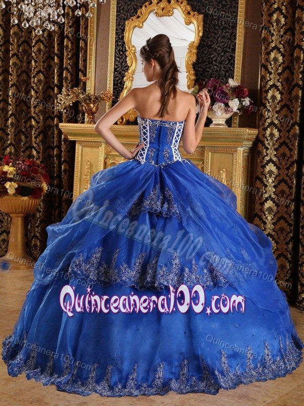 Royal Blue Sweetheart Pick-ups Appliqued Quinceanera Dress