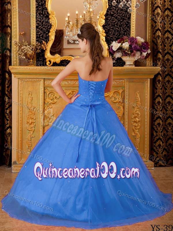 Sapphire Blue Beading Strapless Appliqued Sweet Sixteen Dresses