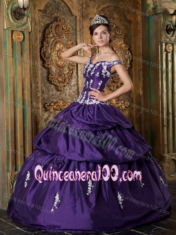 Eggplant Purple off the Shoulder Appliqued Tiered Dress Quince