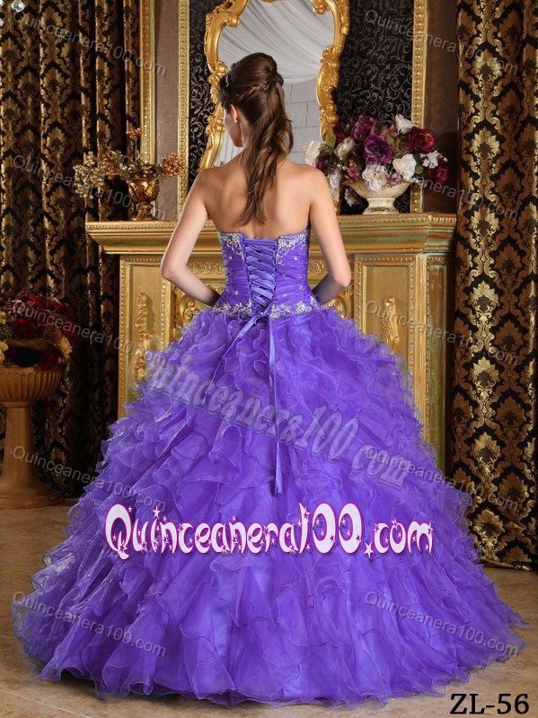 Lavender Beading Appliqued Bodice Ruffled Quince Party Dress