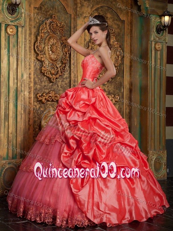 Lace Hem Watermelon Multi-tiered Pick-ups Sweet 16 Dresses