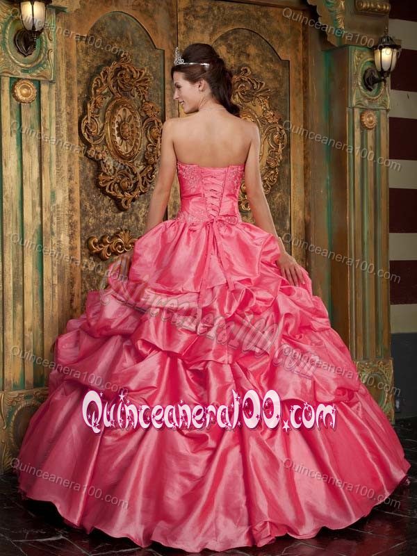 Watermelon Red Ball Gown Pick-ups Sweet 16 Dresses with Tiers