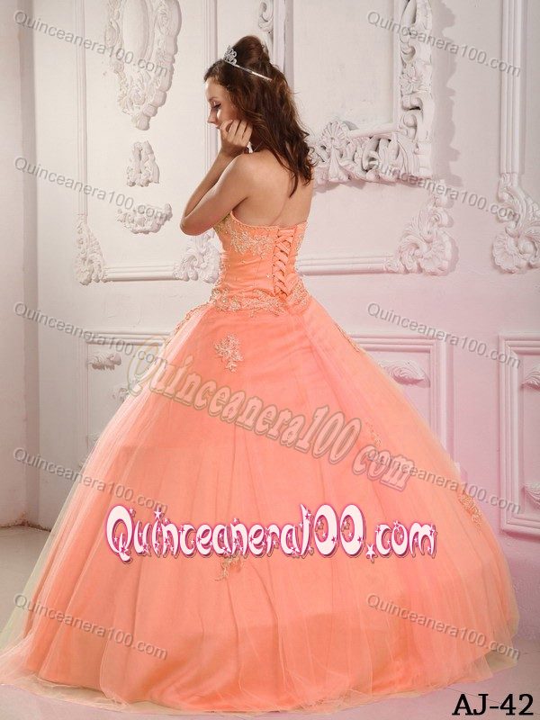 Classic Orange Red Ball Gown Appliqued Dresses for a Quince