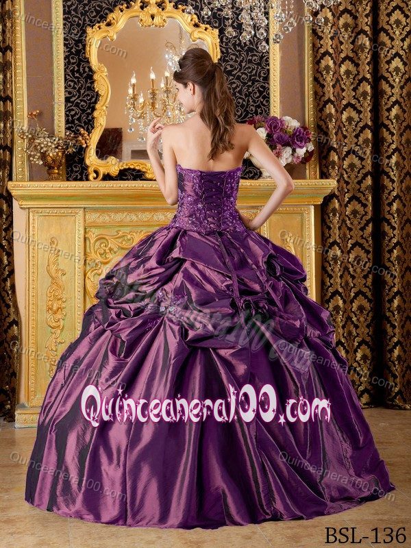 Dark Purple Appliqued Taffeta Pick-ups Sweet 16 Dresses