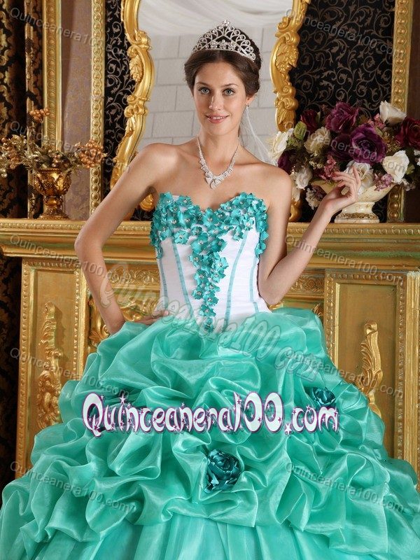 Sweetheart Organza Dress for Quinceaneras with Pick-ups and Flowers