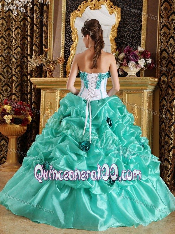 Sweetheart Organza Dress for Quinceaneras with Pick-ups and Flowers