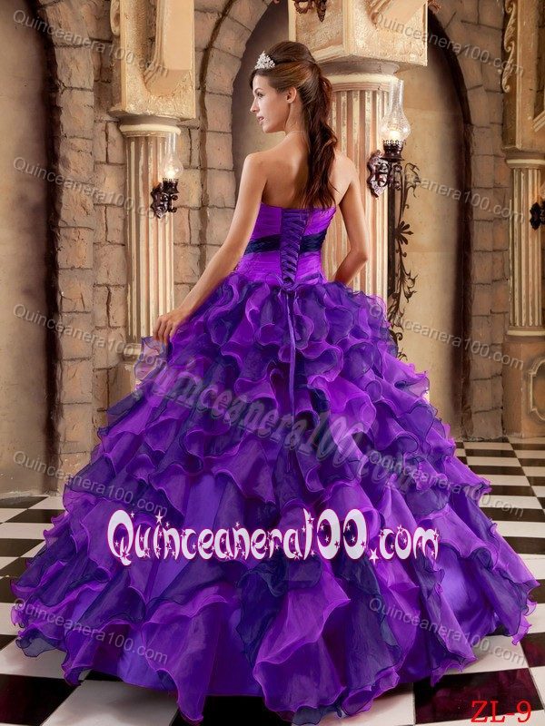 Purple Floor-length Organza Quinceanera Dresses with Ruffles