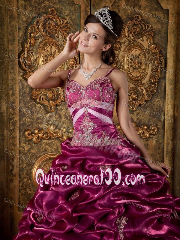 Fuchsia Spaghetti Straps Taffeta Pick-ups Quinceanera Dresses