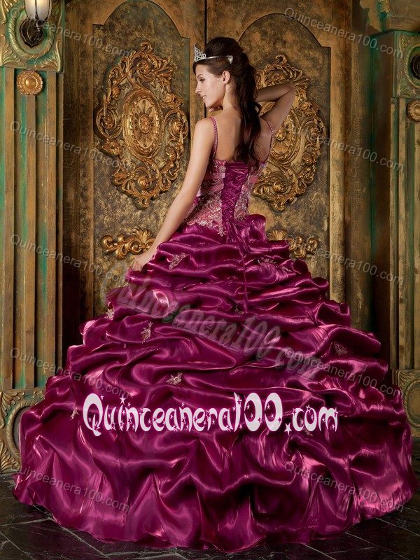 Fuchsia Spaghetti Straps Taffeta Pick-ups Quinceanera Dresses