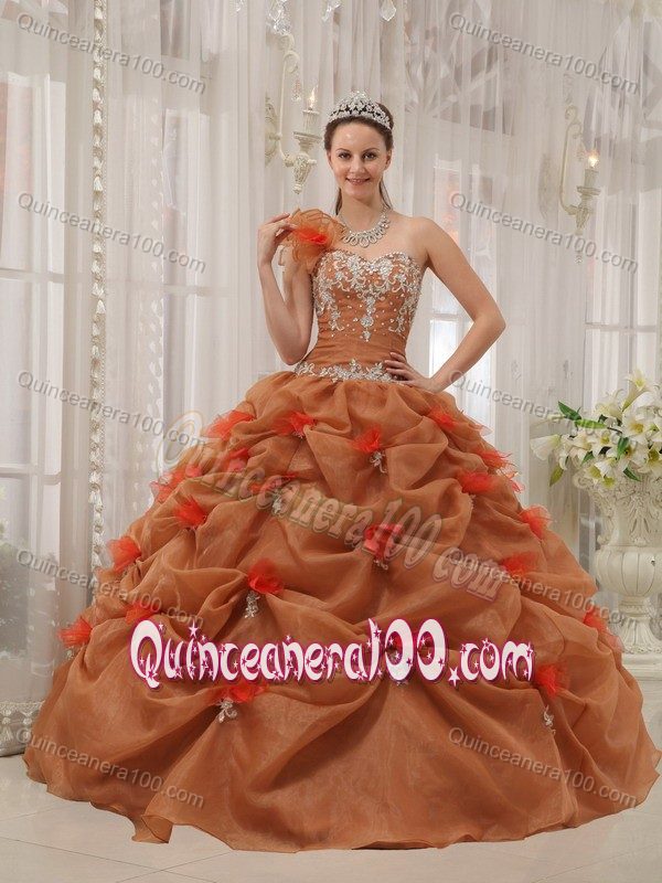 Strapless Floor-length One Shoulder Organza Quinceanera Dresses