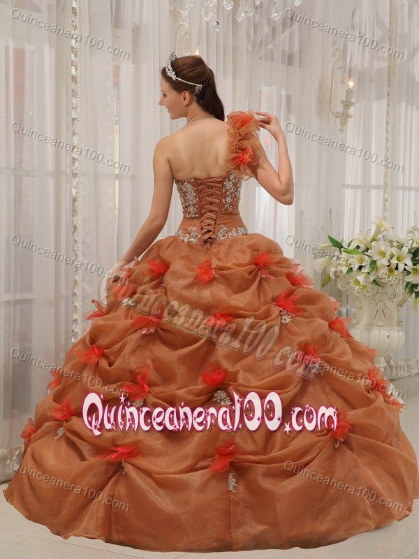 Strapless Floor-length One Shoulder Organza Quinceanera Dresses