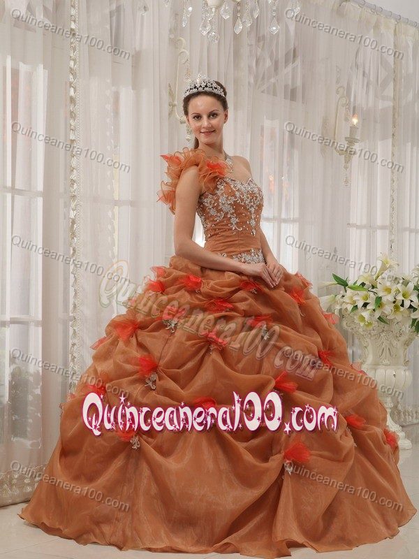 Strapless Floor-length One Shoulder Organza Quinceanera Dresses