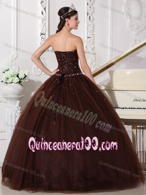 Brown Floor-length Ball Gown Tulle Dresses for Quinceanera