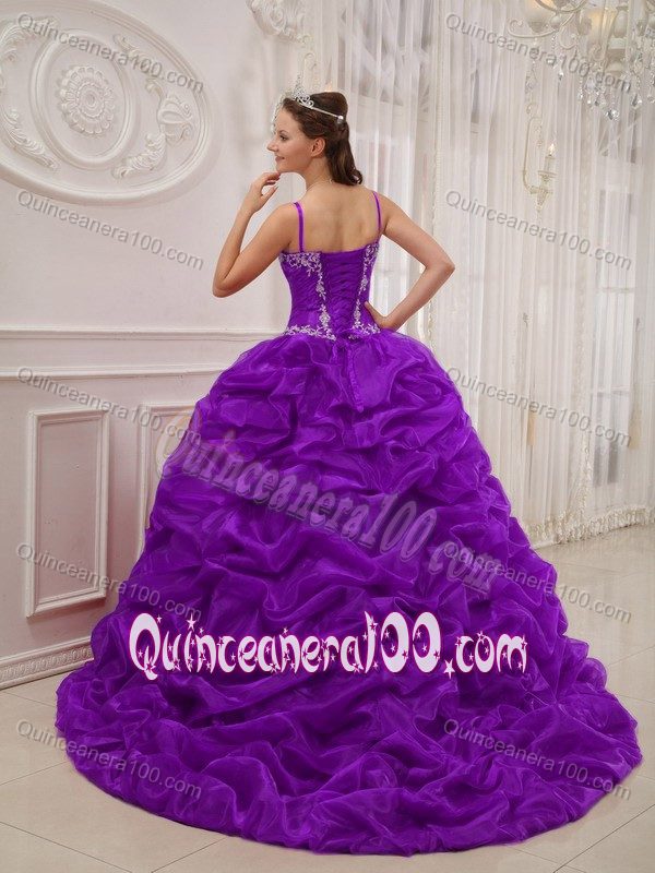 Purple Spaghetti Straps Dress for Quinceaneras with Pick-ups