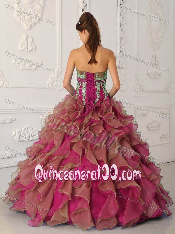 Fuchsia Layered Organza Appliques Quince Dresses with Ruffles