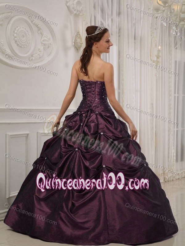 Burgundy Floor-length Beaded Taffeta Sweet Sixteen Dresses