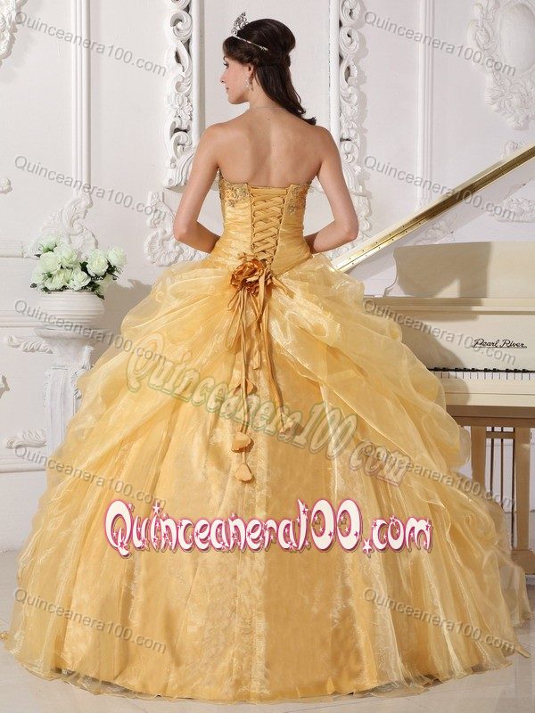 Charming Strapless Organza Quinceanera Dresses with Flower