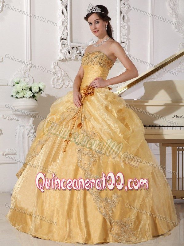 Charming Strapless Organza Quinceanera Dresses with Flower