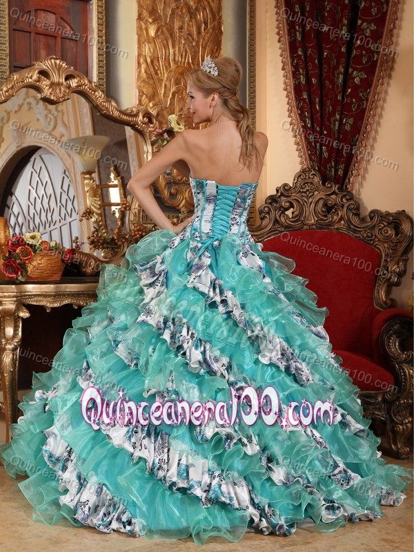 Multi-color Organza Quinceanera Gown Dresses with Print