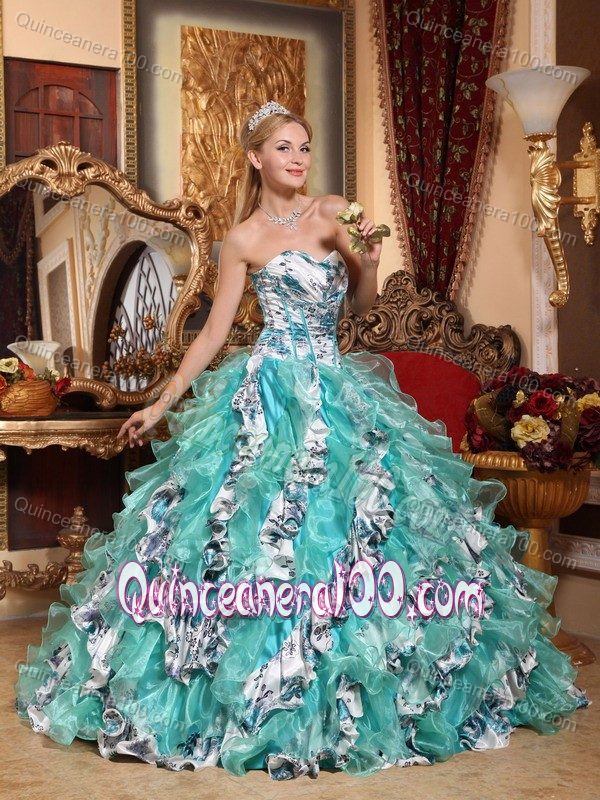 Multi-color Organza Quinceanera Gown Dresses with Print