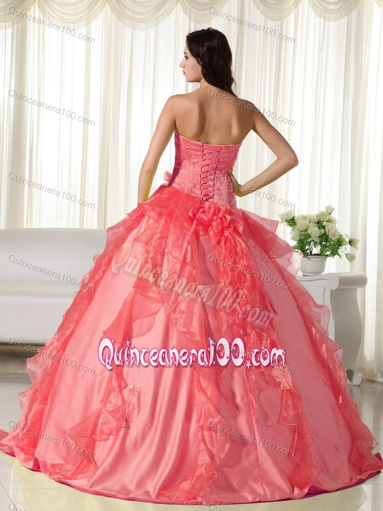 Watermelon Red Sweetheart Ball Gown Taffeta Embroidery Quinceanera Dress