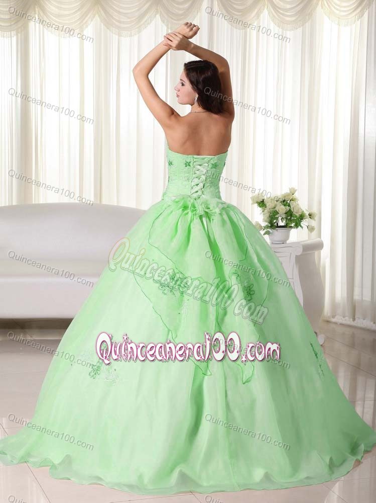 Apple Green Strapless Quinceanera Gown Dresses with Embroidery