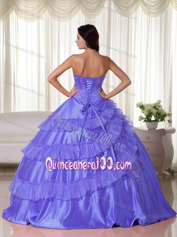 Strapless Ball Gown Taffeta Quinceanera Dress with Embroidery