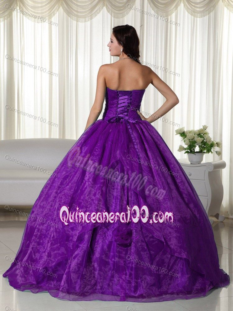 Charming Purple Strapless Organza Quinceanera Gown Dresses