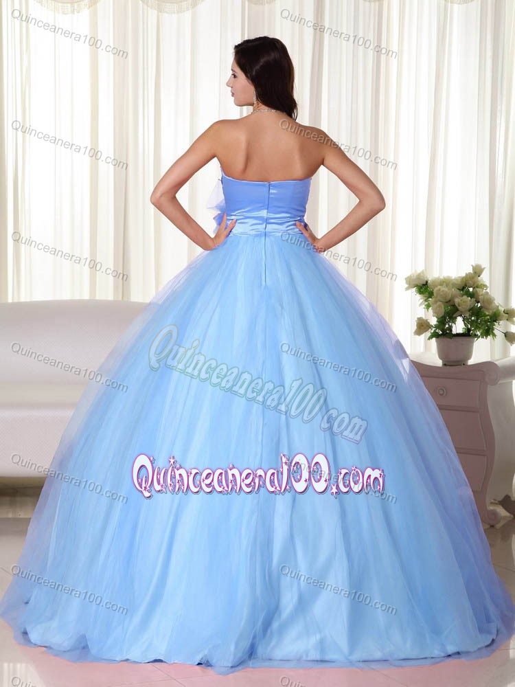 Light Blue Sweetheart Quinceanera Dress with Hand Made Flowers