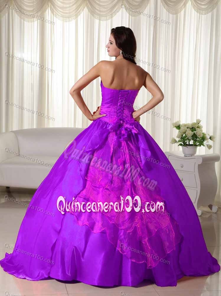 Romantic Strapless Handmade Flowers Purple Dress for Sweet 16