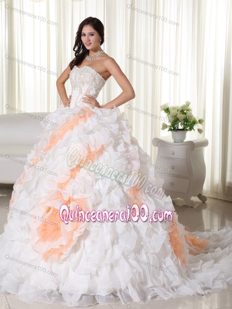 Exquisite Ruffled White Dress for Sweet 15 Colors To Choose