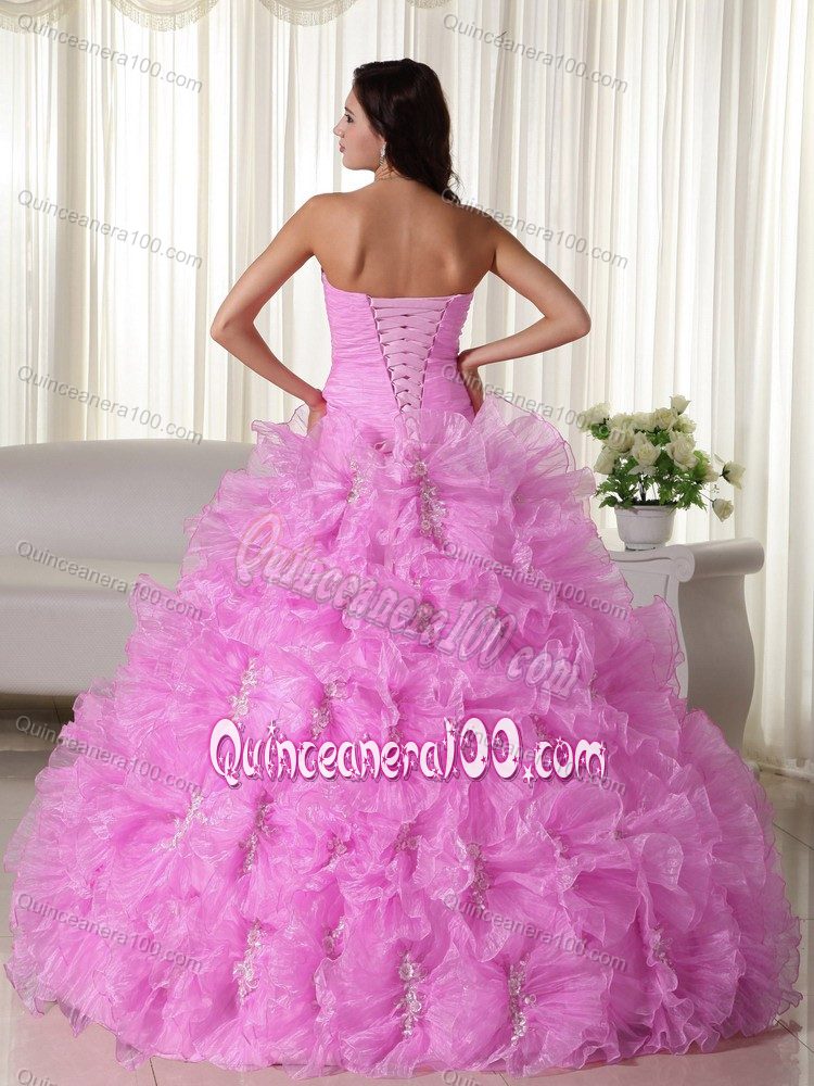 Low Price Rose Pink Ball Gown Dress for Sweet 16 with Flowers