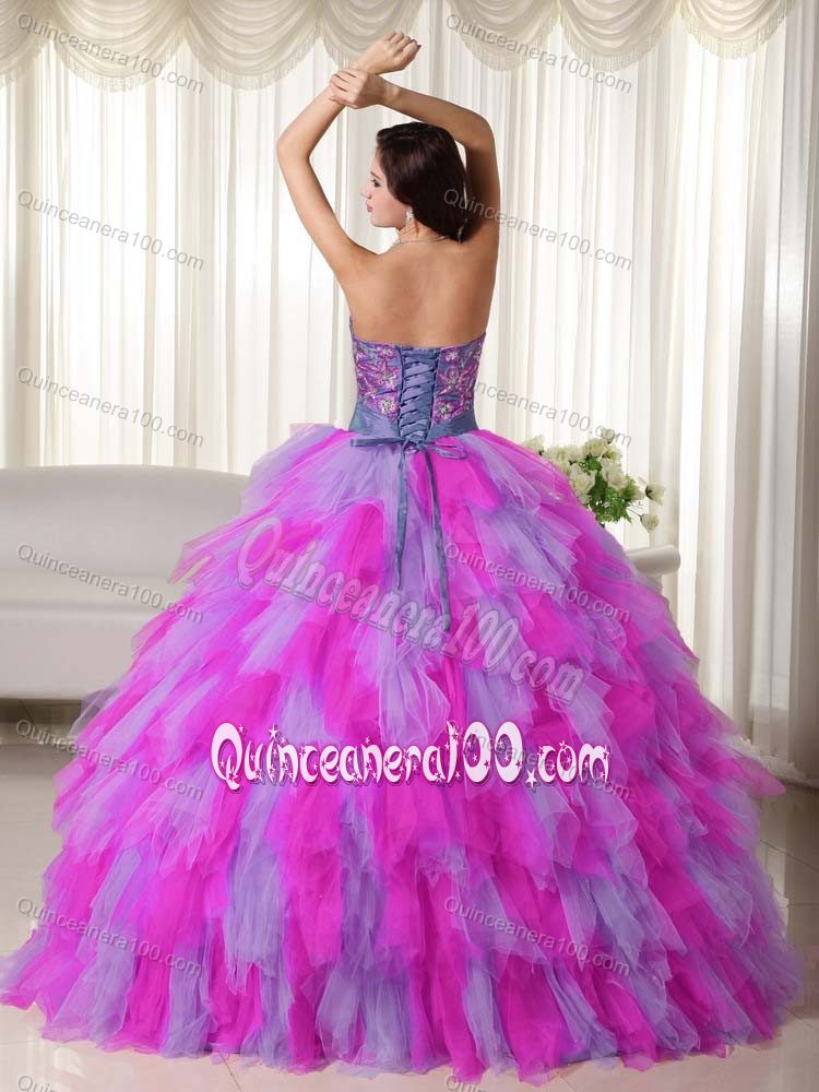 2014 Lena Headey Mature Multi-color Ball Gown Appliqued Dress for Sweet 15