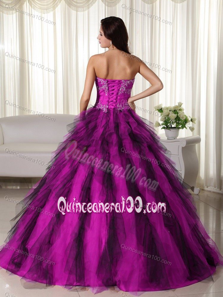 American Idol Custom Made Appliqued Floor-length Fuchsia Dress for Quince