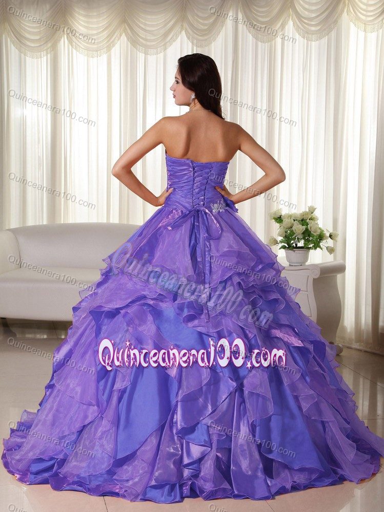 Best Ruched Appliqued Ball Gown Light Purple Quinceanera Dress