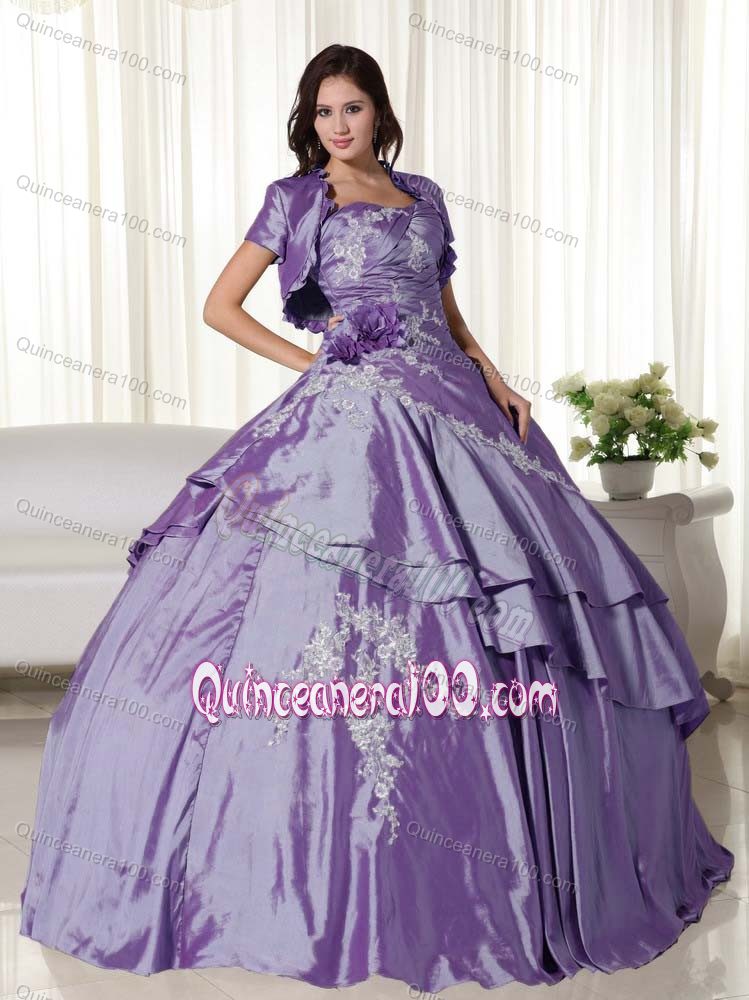 Appliqued Blue Violet Sweet 16 Quinceanera Dress with Flowers