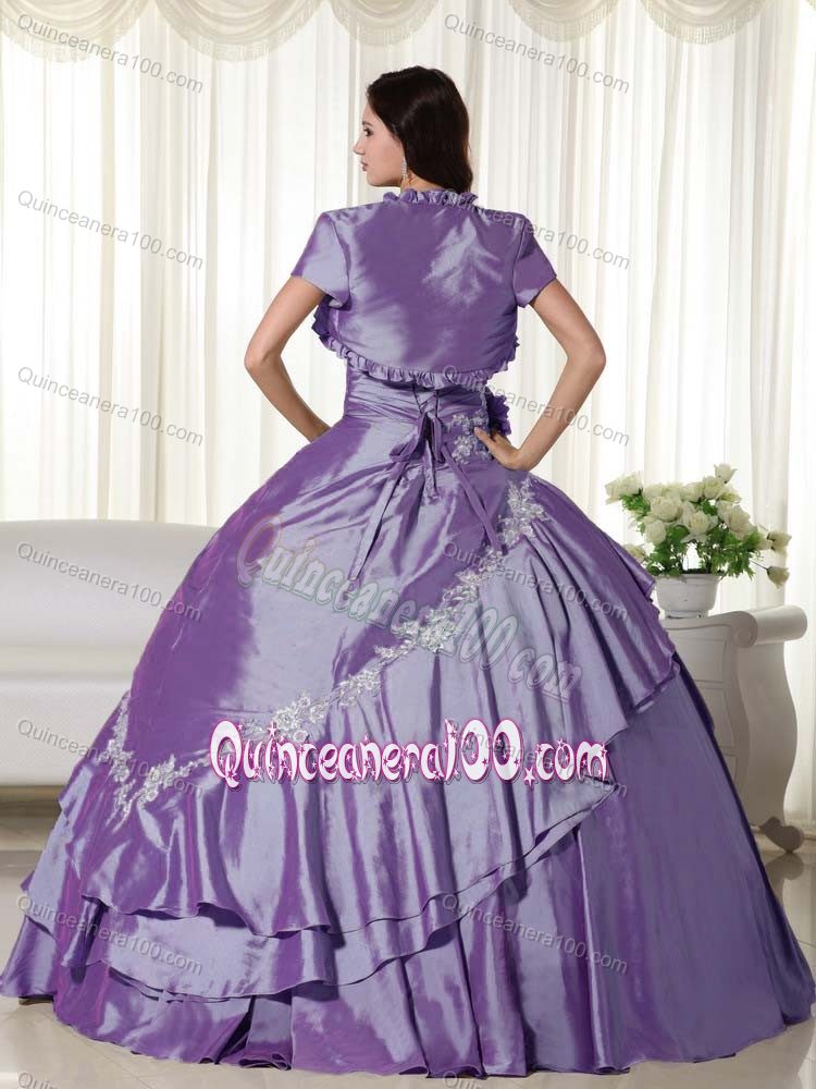 Appliqued Blue Violet Sweet 16 Quinceanera Dress with Flowers