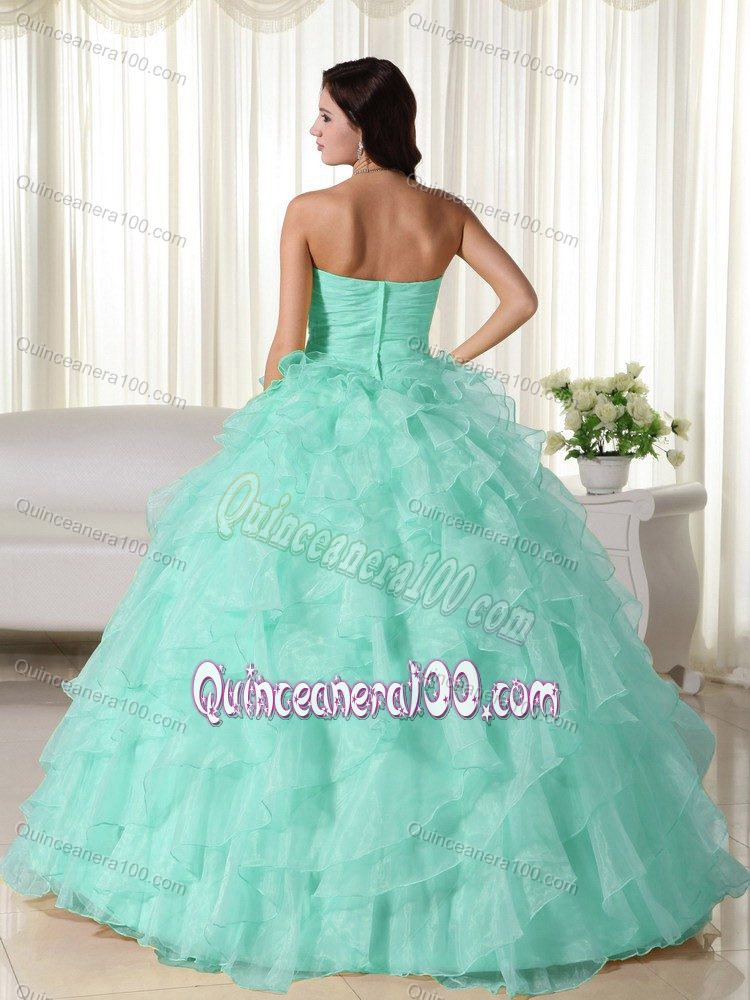 Ruffled Beaded Baby Blue Ball Gown Sweetheart Quinces Dresses