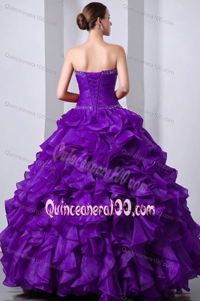 Sweetheart Floor-length Ruffled Purple Dresses for a Quince