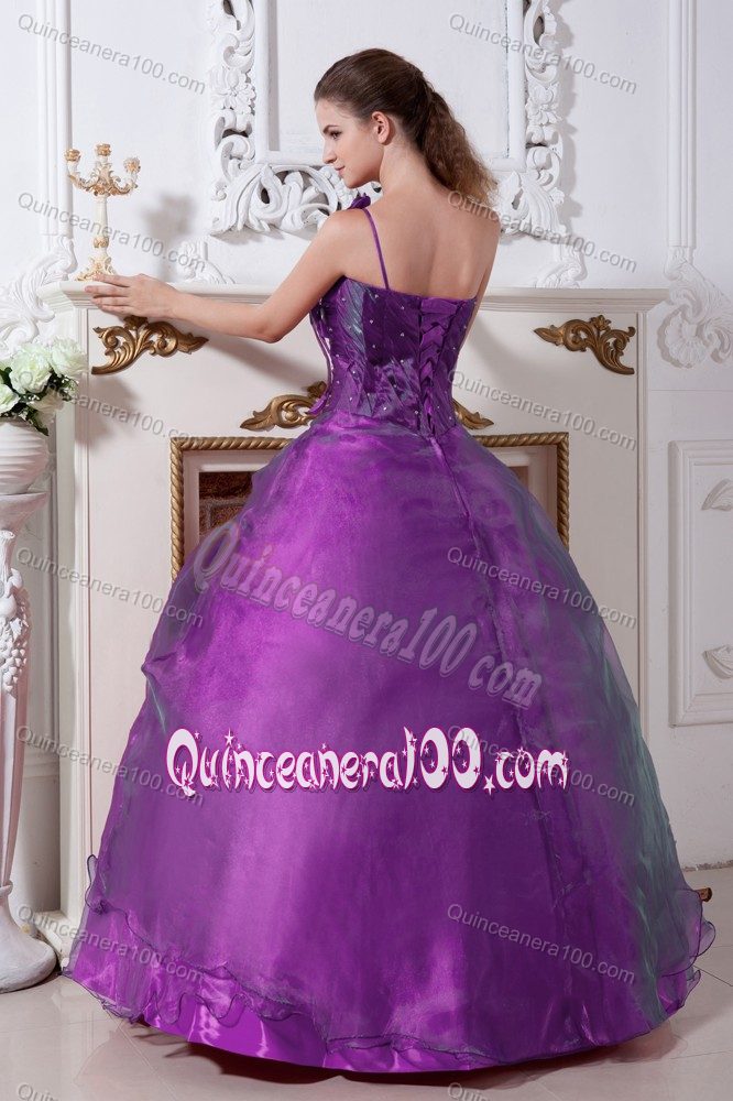 One Shoulder Beaded Eggplant Purple Sweet Sixteen Dresses