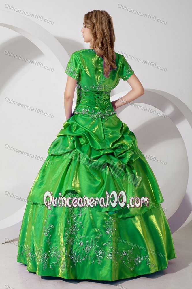 Spring Green Ball Gown Strapless Dress Of 15 with Embroidery