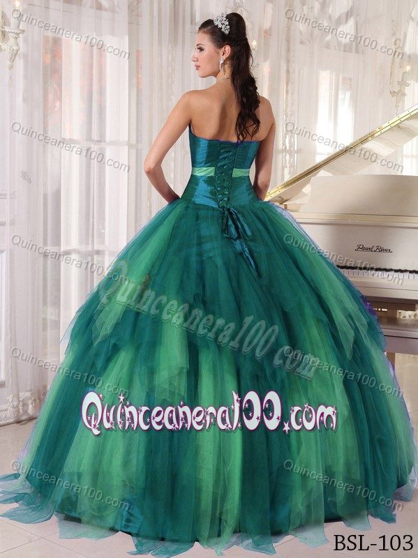 Low Price Beaded Tulle Green Quinceanera Dresses About 200