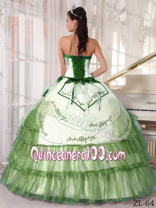 Affordable Embroidery Ruffled Two-toned Dress for Quinceaneras