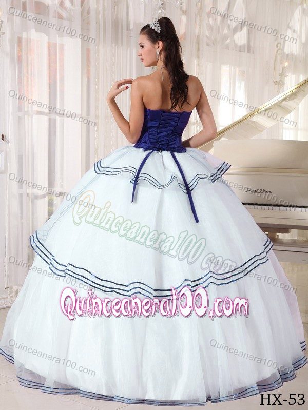 Organza White and Royal Blue Ball Gown Dress for Sweet 15