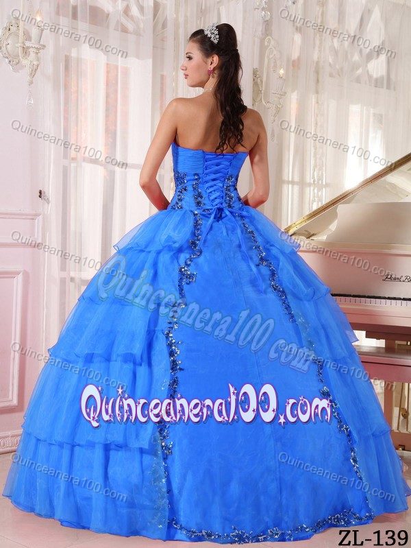 Low Price Ruffled Dodger Blue Dress for a Quince with Paillette